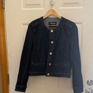 SPANX Dark Denim Jacket with Gold Accents